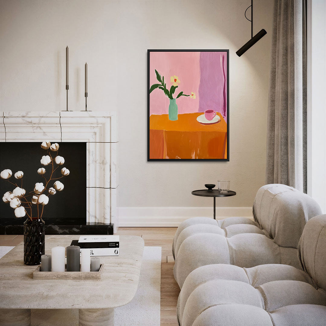 Kleurrijke bloem en kopje – staand wanddecoratie kunstwerk