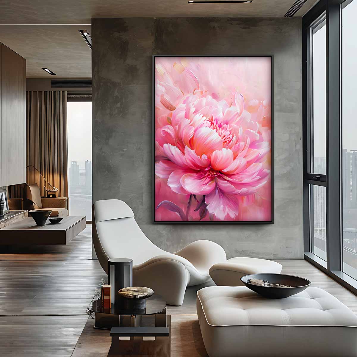 Bloeiende Pioen in Roze – staande wandkunst voor woonkamer of interieur