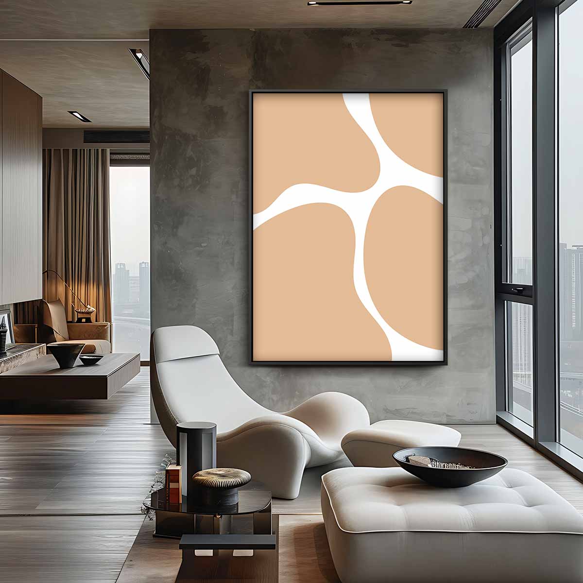 Zachte Aardetinten Abstract – canvas wanddecoratie in portret formaat