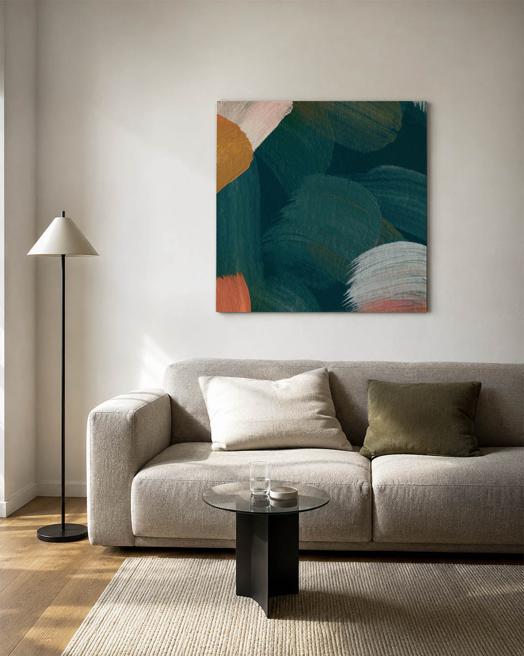 Kleurencompositie kunstwerk – detailweergave – dit werk toont een levendige mix van kleuren en vormen. Brede penseelstreken