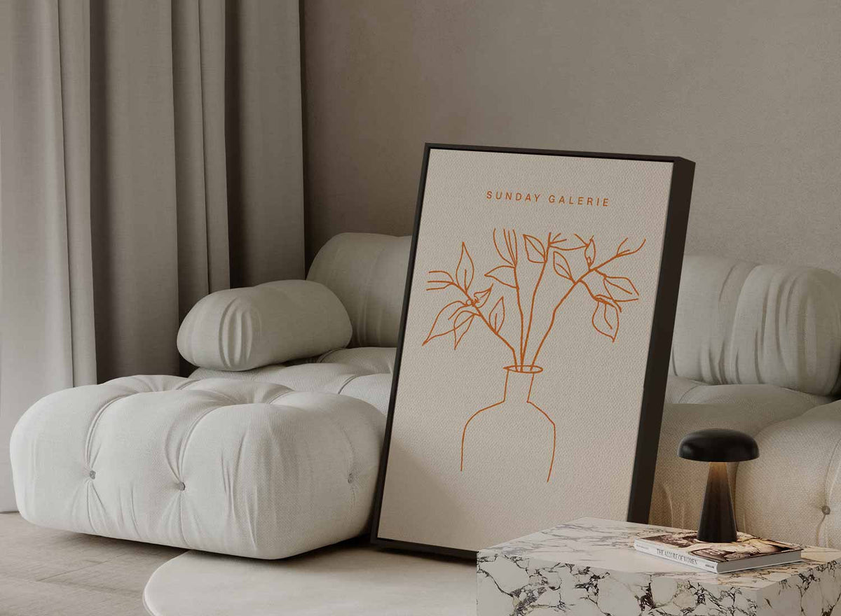 Simpele Lijntekening van Plant in Vaas – plexiglas wanddecoratie in portret formaat
