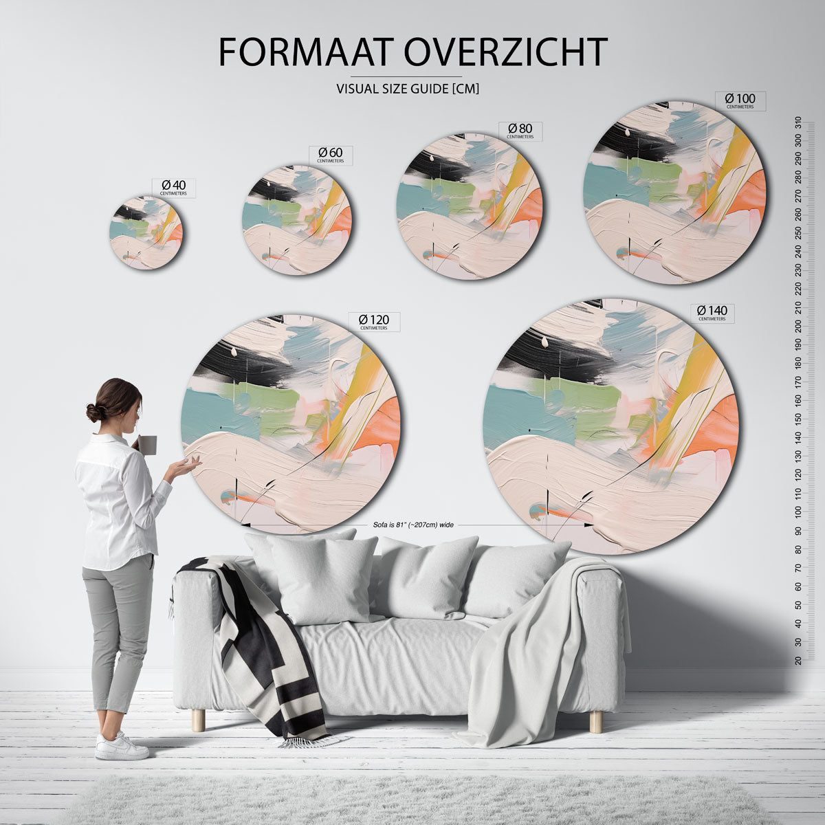 Abstracte penseelstreken – abstracte wandkunst als muurcirkel van WallArtistic