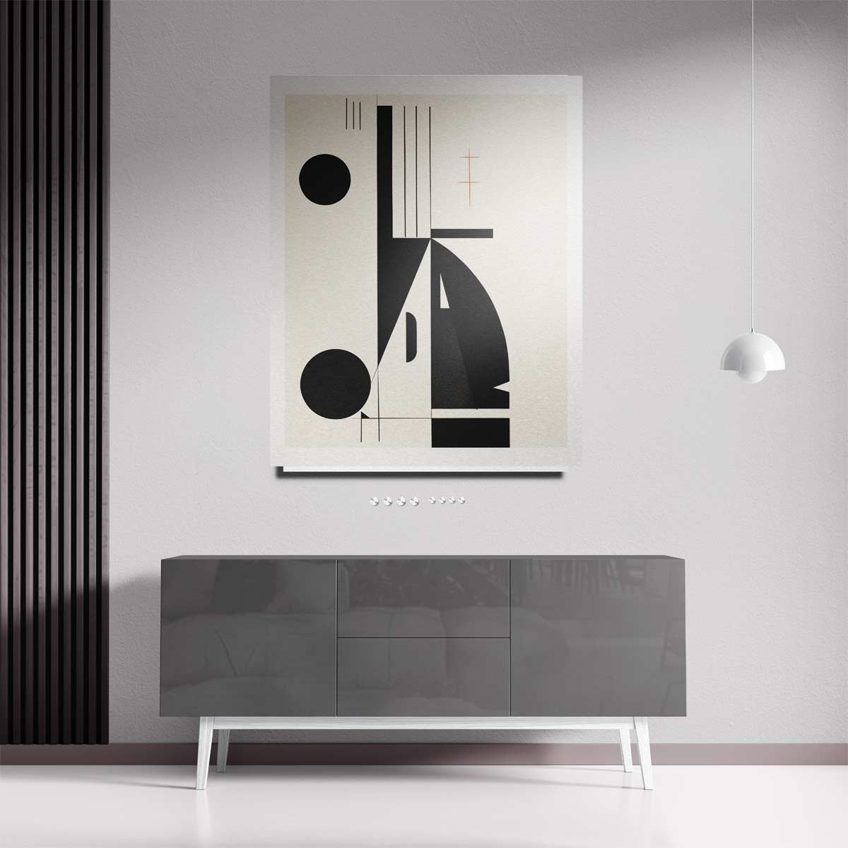 Geometrische Harmonie in Zwart en Wit – staande wandkunst voor woonkamer of interieur