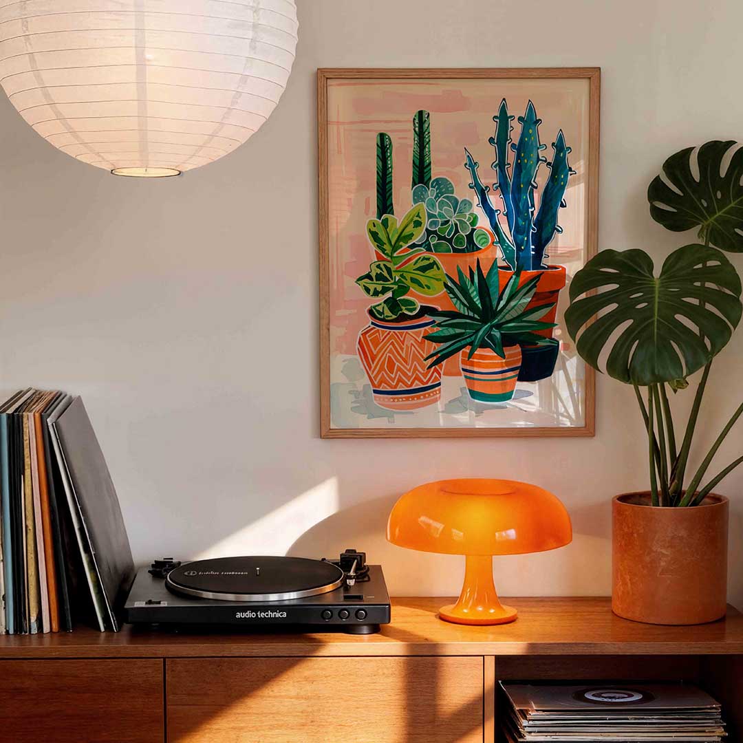 Groene planten in potten – staande kleurrijke wanddecoratie van WallArtistic