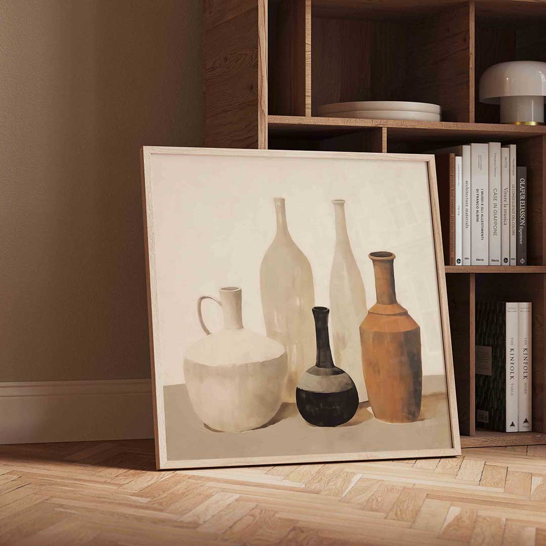 Vazen en flessen – moderne wandkunst met kleur en vormen als poster