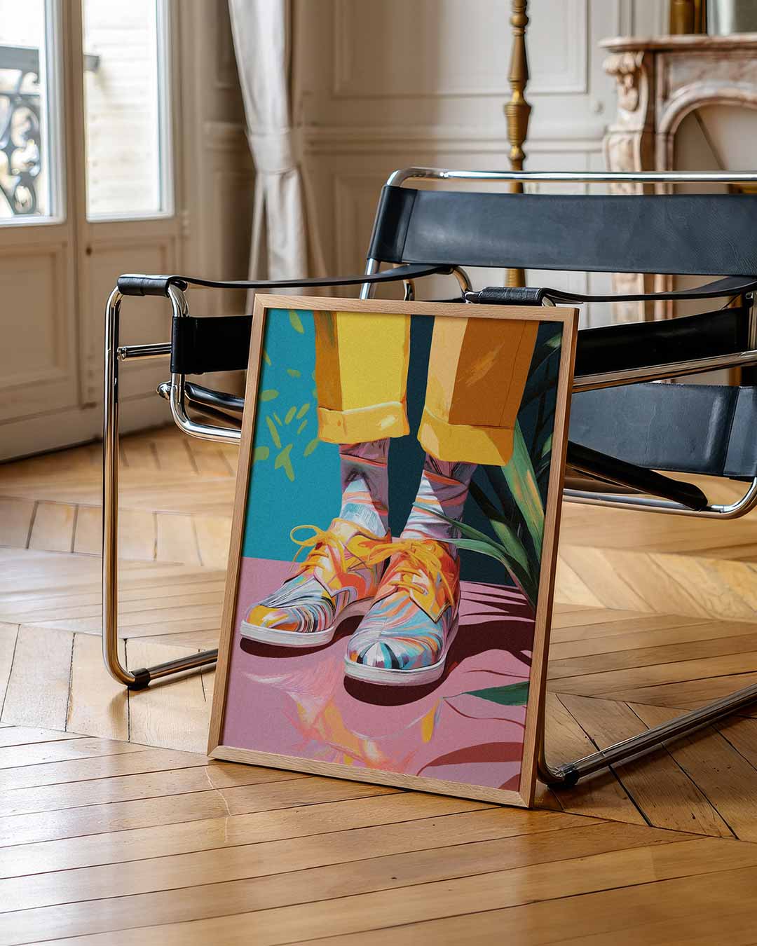 Kleurrijke Kunstzinnige Schoenvibes – urban poster in staand formaat