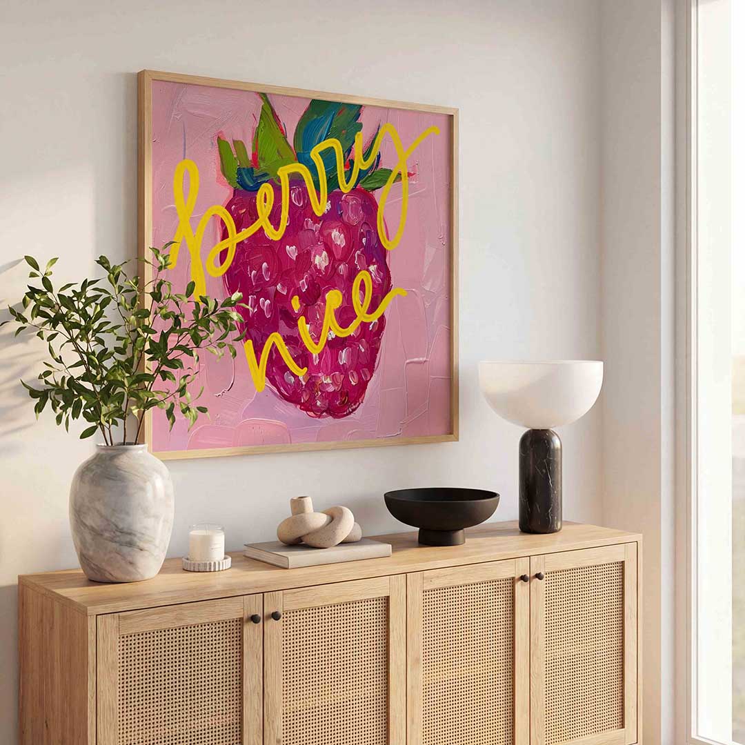 Roze framboos – illustratie poster in vierkant formaat