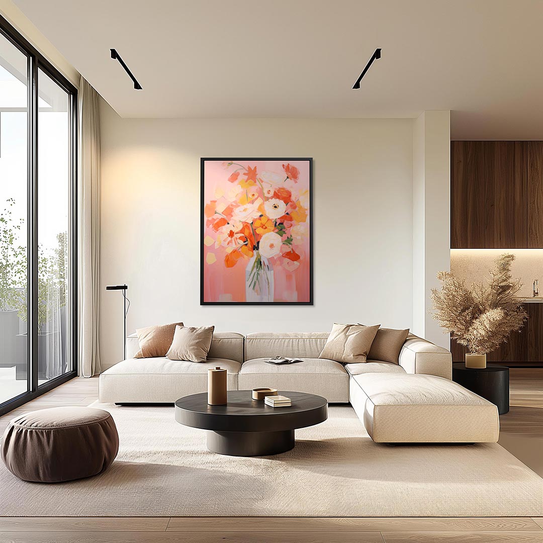 Bloemrijke kleurenexplosie – kunstwerk als stijlvolle wanddecoratie