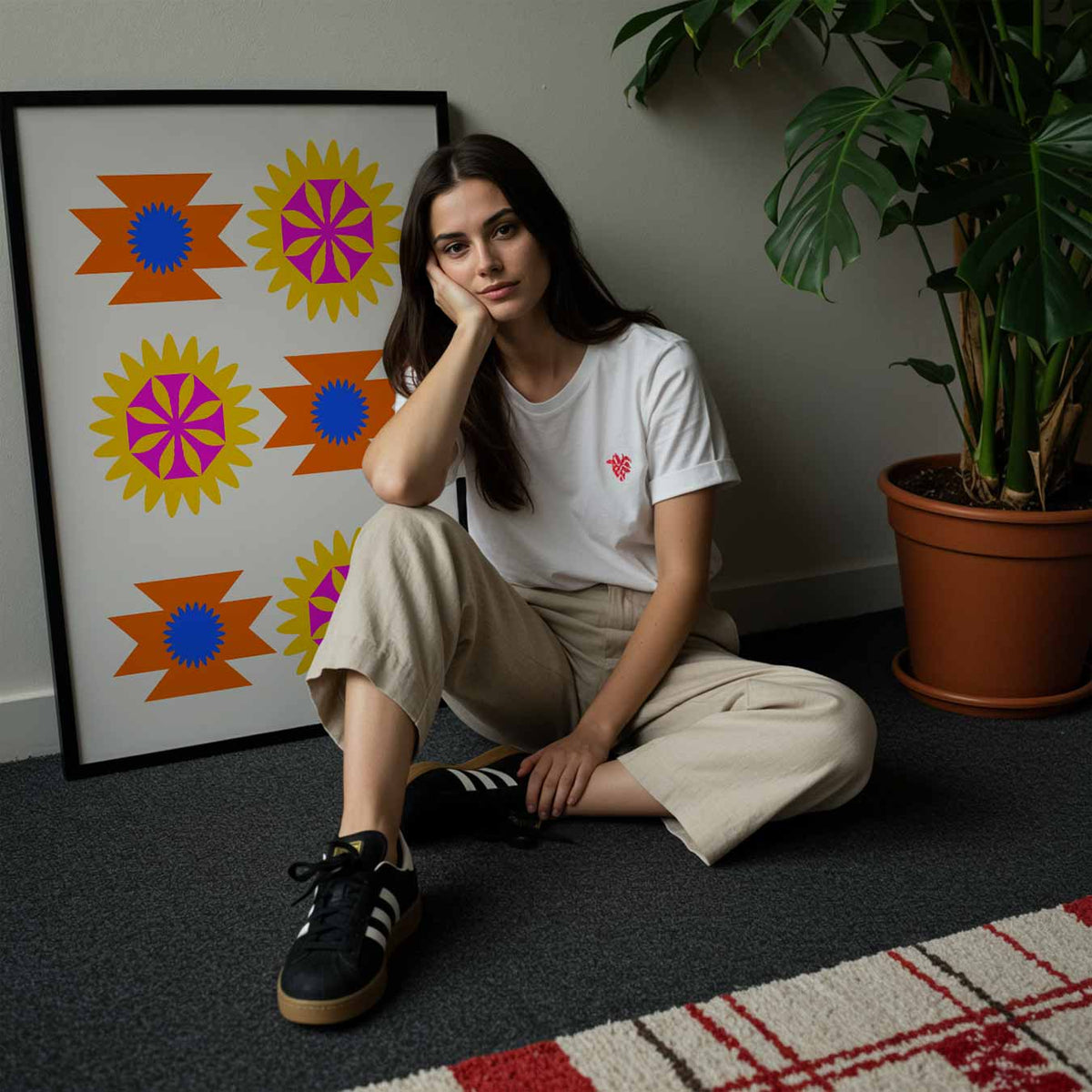 Kleurrijke Bloemenexplosie – abstracte wandkunst als portret poster