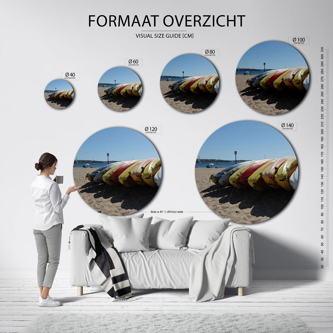 Opgestapelde kajaks – ronde wanddecoratie met fotografie