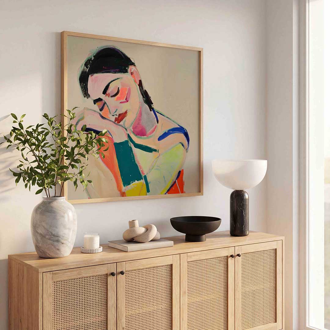 Dromende vrouw – kunst en design poster in vierkant formaat