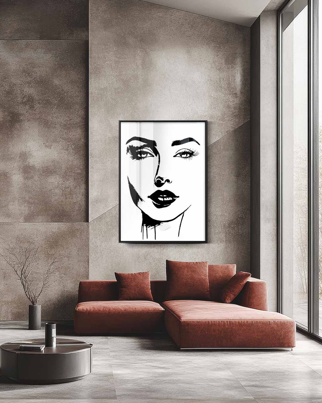 Minimalistisch Portret in Zwart-Wit – staande wandkunst voor woonkamer of interieur