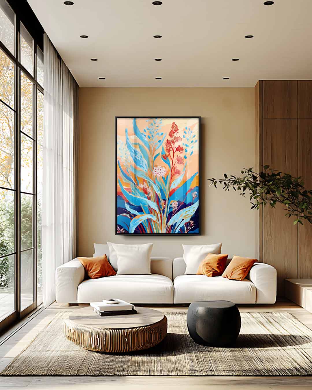 Kleurrijke Bloemenzee – kunstwerk met zwarte baklijst