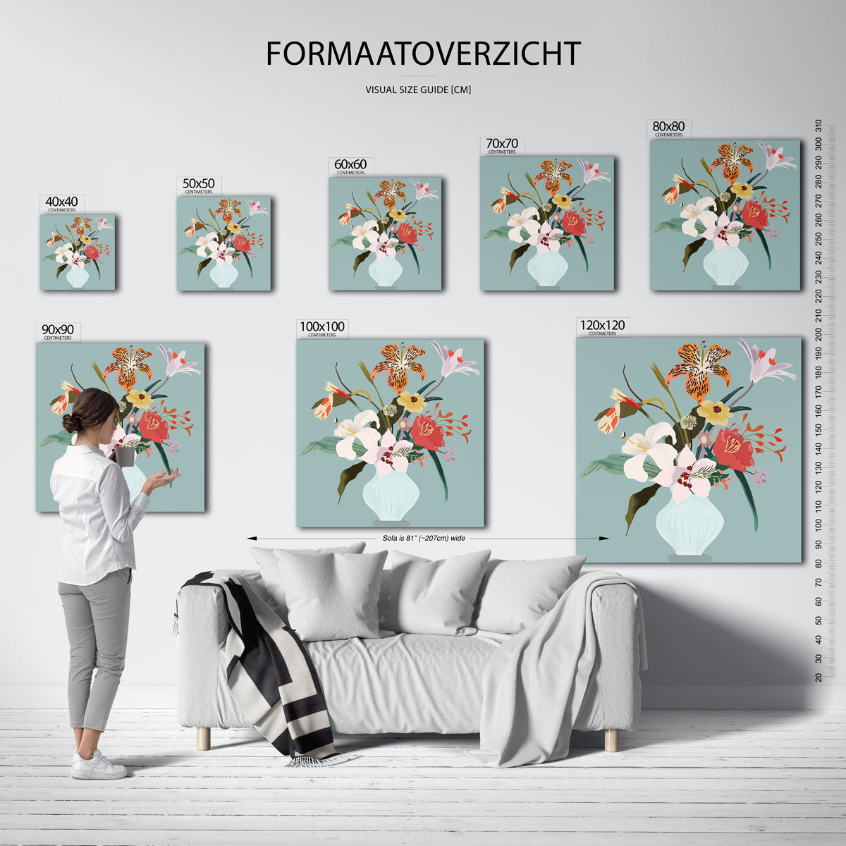 Bloemen in vaas – vierkante muurposter met kleurrijke vormen