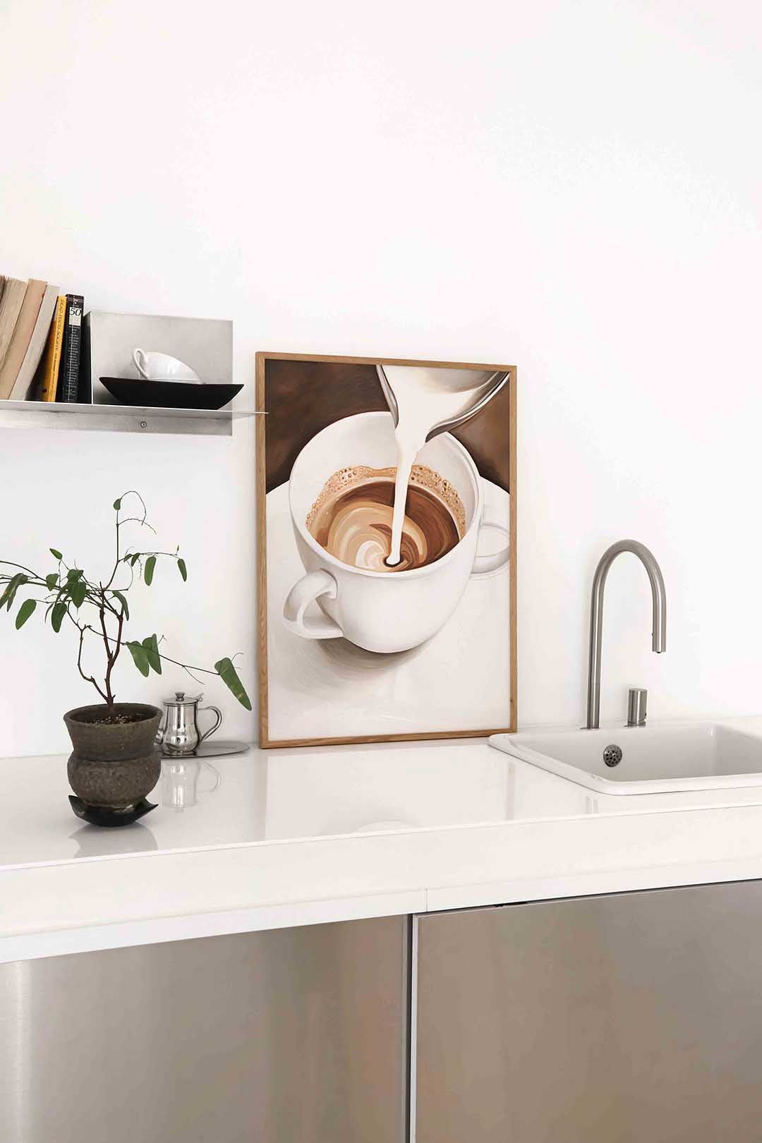 Koffiekop met melk – staande keuken wanddecoratie van WallArtistic