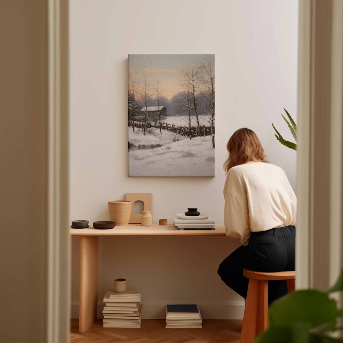 Winterlandschap bij Zonsopgang – canvas kunstwerk als wanddecoratie