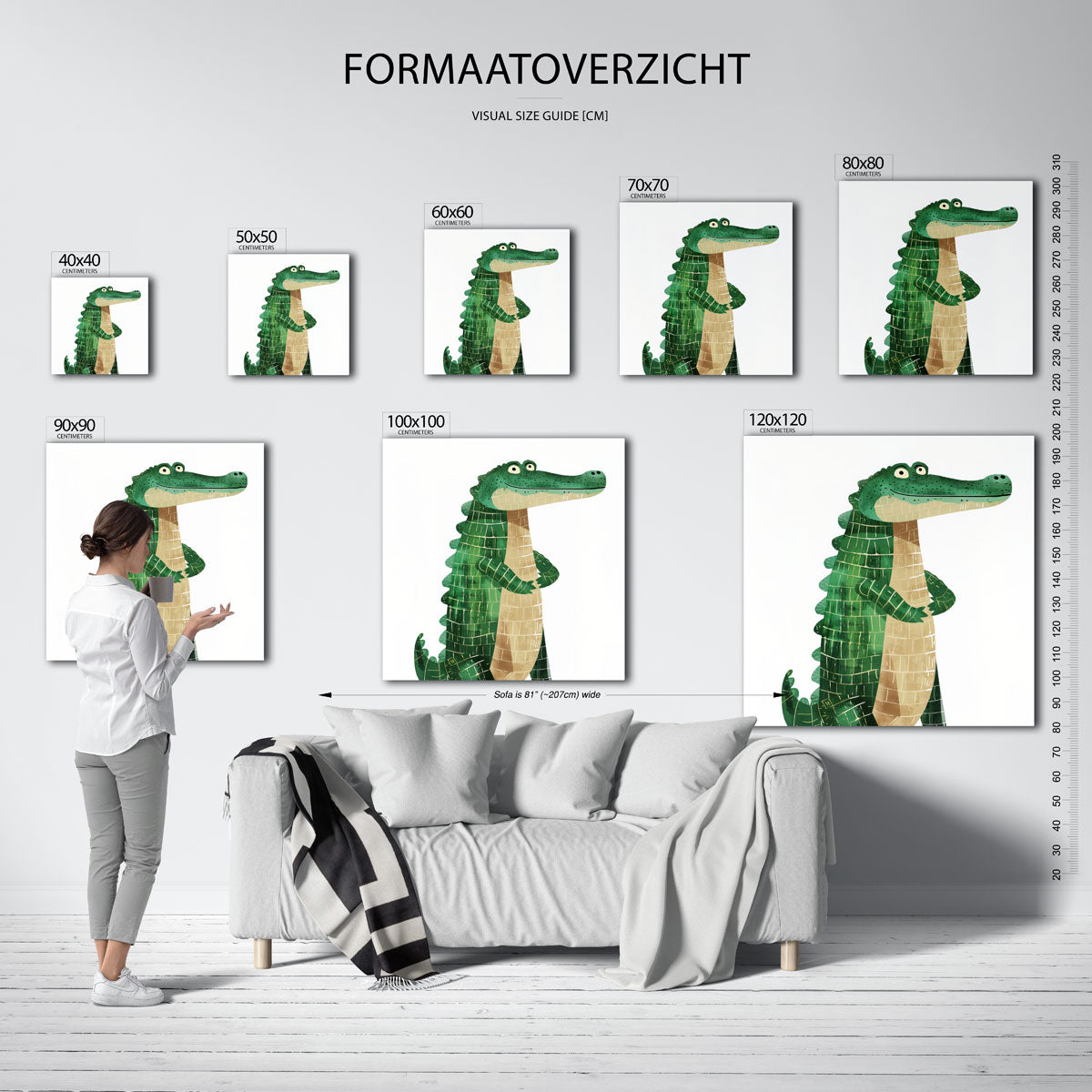 Groene krokodil – vierkante muurposter voor de kinderkamer