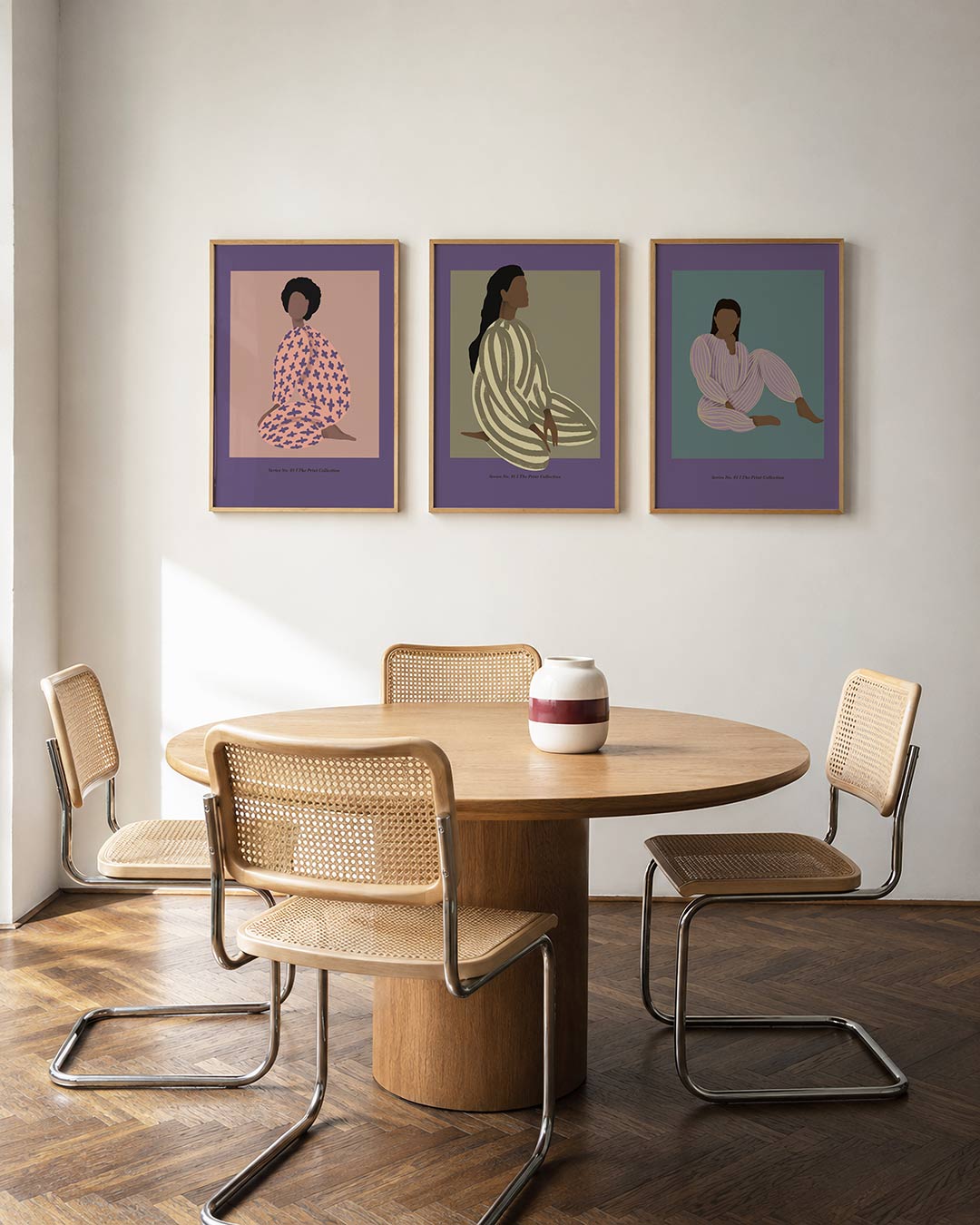 Vorm en kleur driedelige posterset in interieur