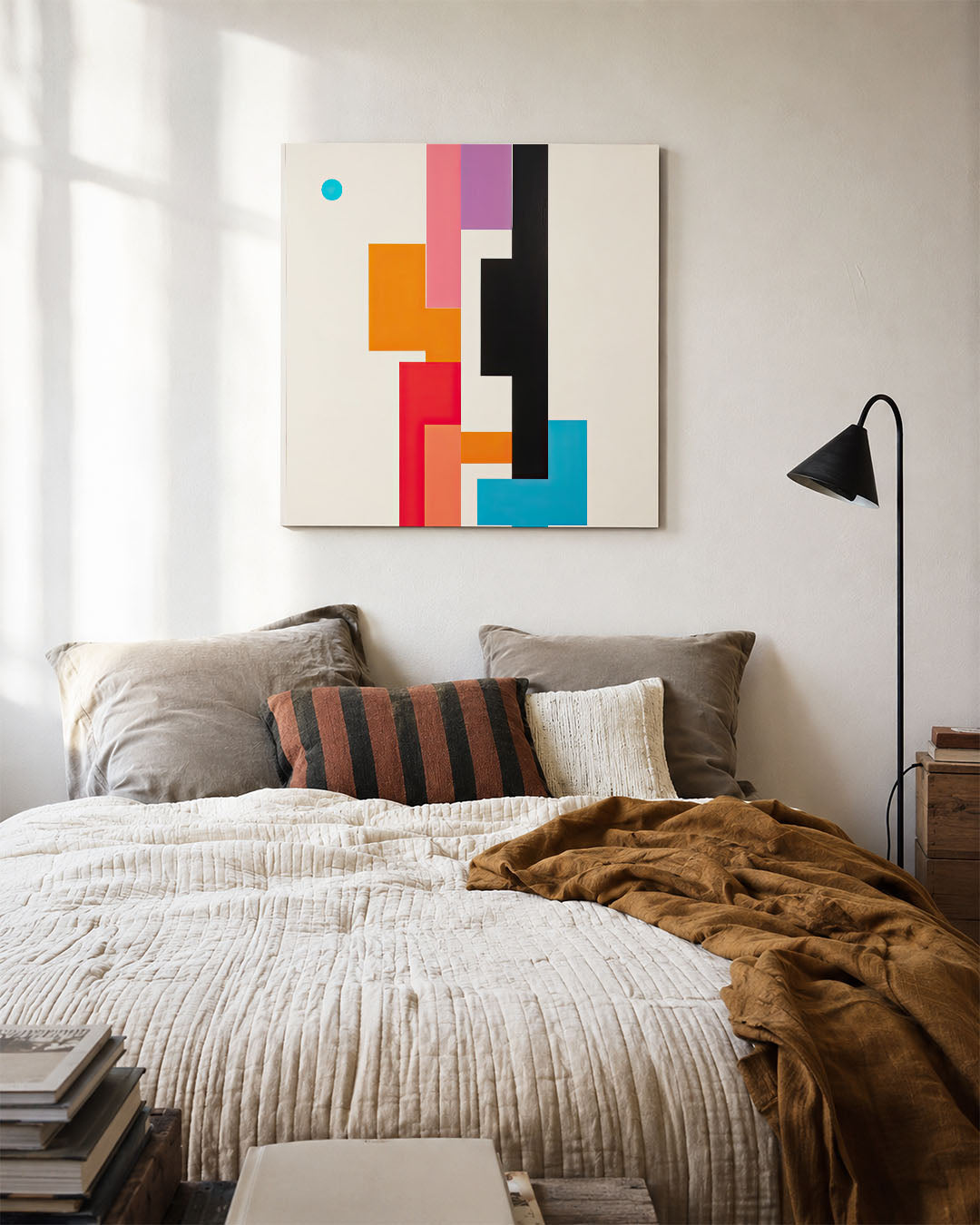 Geometrische kleurencompositie kunstwerk – detailweergave – dit werk toont een dynamische compositie van rechthoeken en