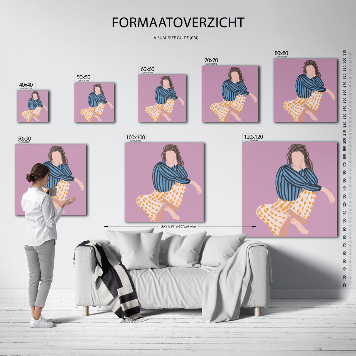 Vrouw in gestreepte blouse – vierkante muurposter met vrouwelijk portret