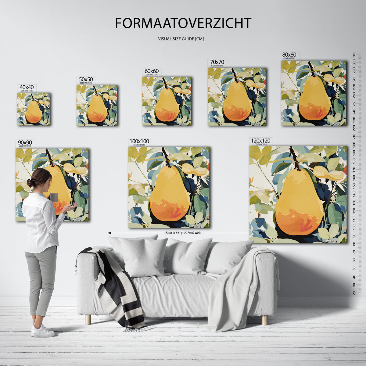 Gele peer – vierkante muurposter voor keuken of eethoek