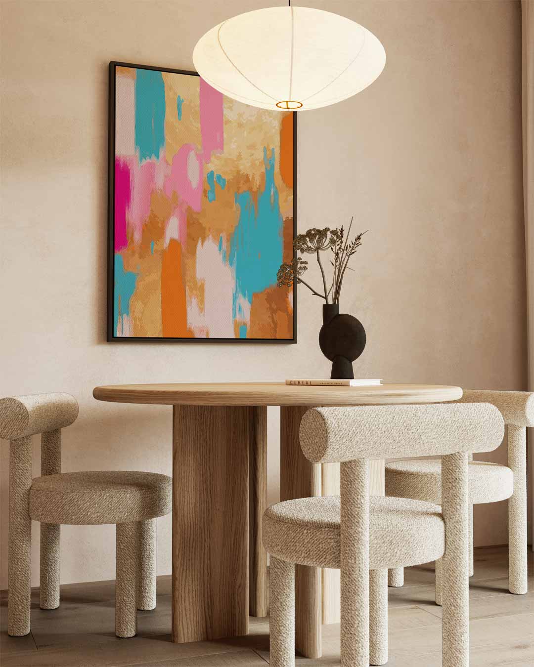 Kleurenexplosie Abstract Schilderij – kunstwerk met zwarte baklijst
