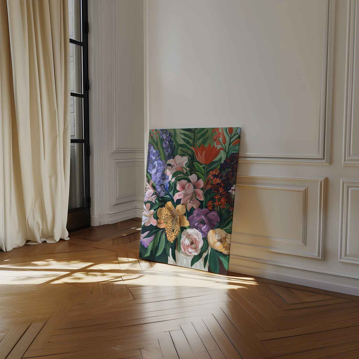 Bloemrijke Fantasie – dibond wanddecoratie in staand formaat
