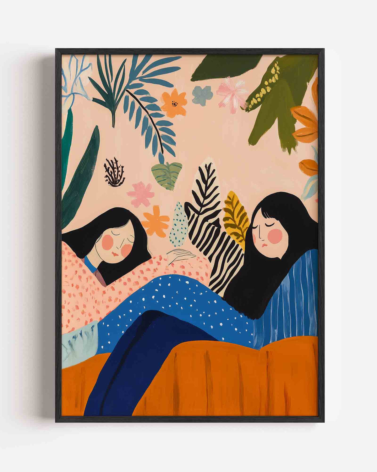 Twee figuren met bladeren – moderne portret poster als wanddecoratie