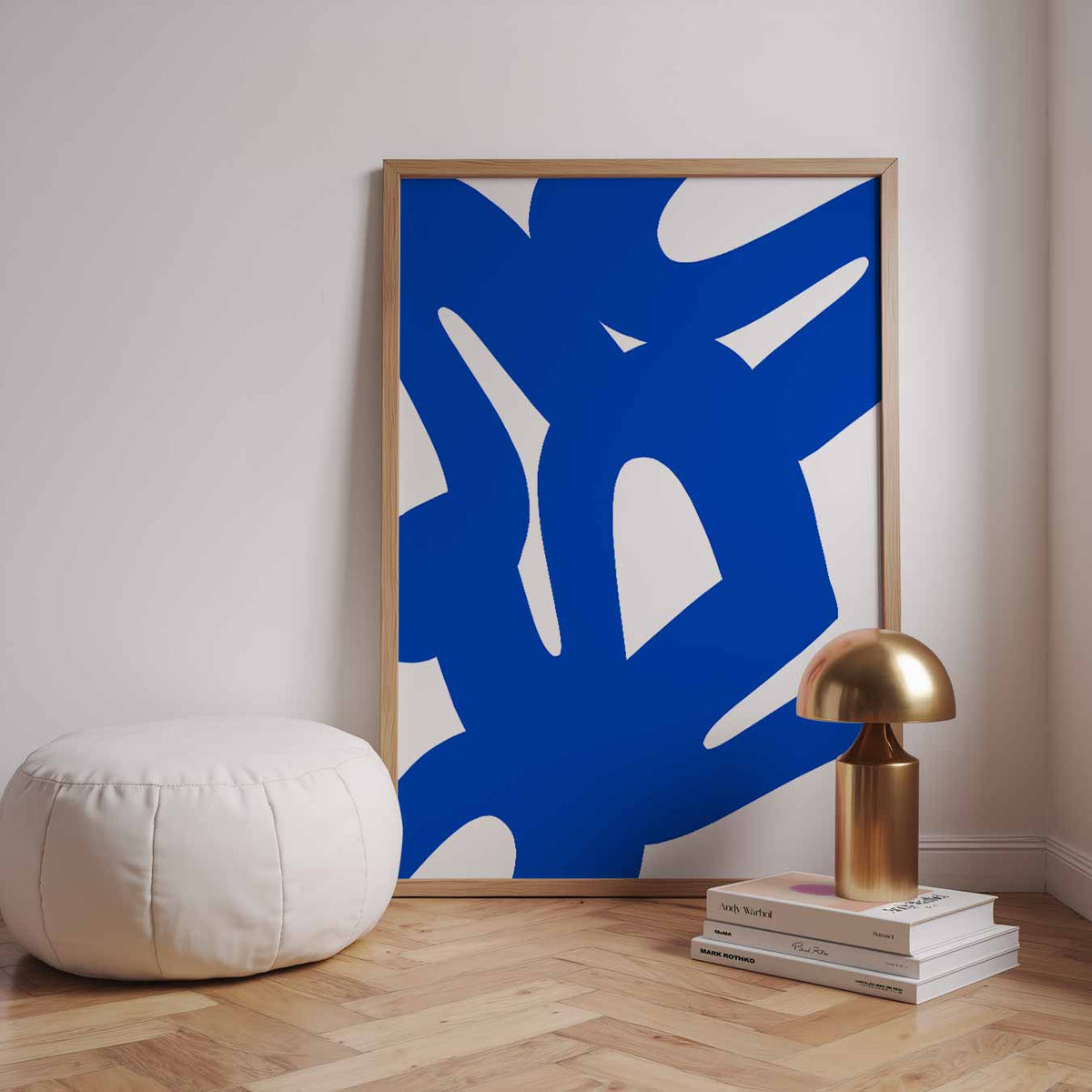 Abstracte Blauwe Vibes – staande kleurrijke abstracte wanddecoratie van WallArtistic