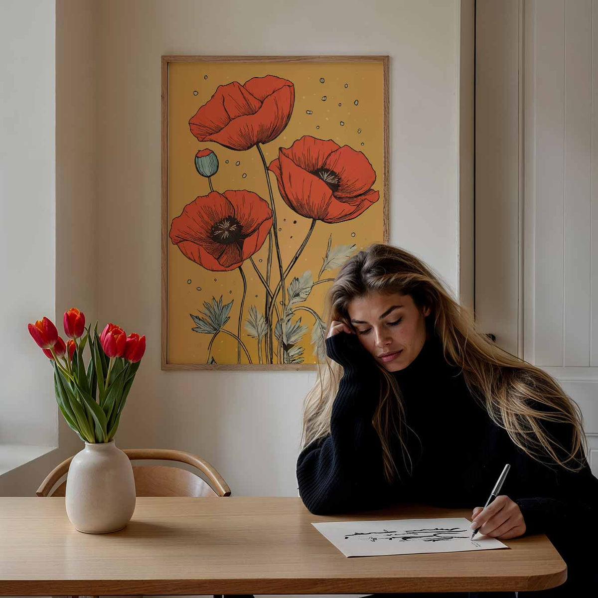 Bloeiende Klaproos – bloemen poster als moderne staande wanddecoratie