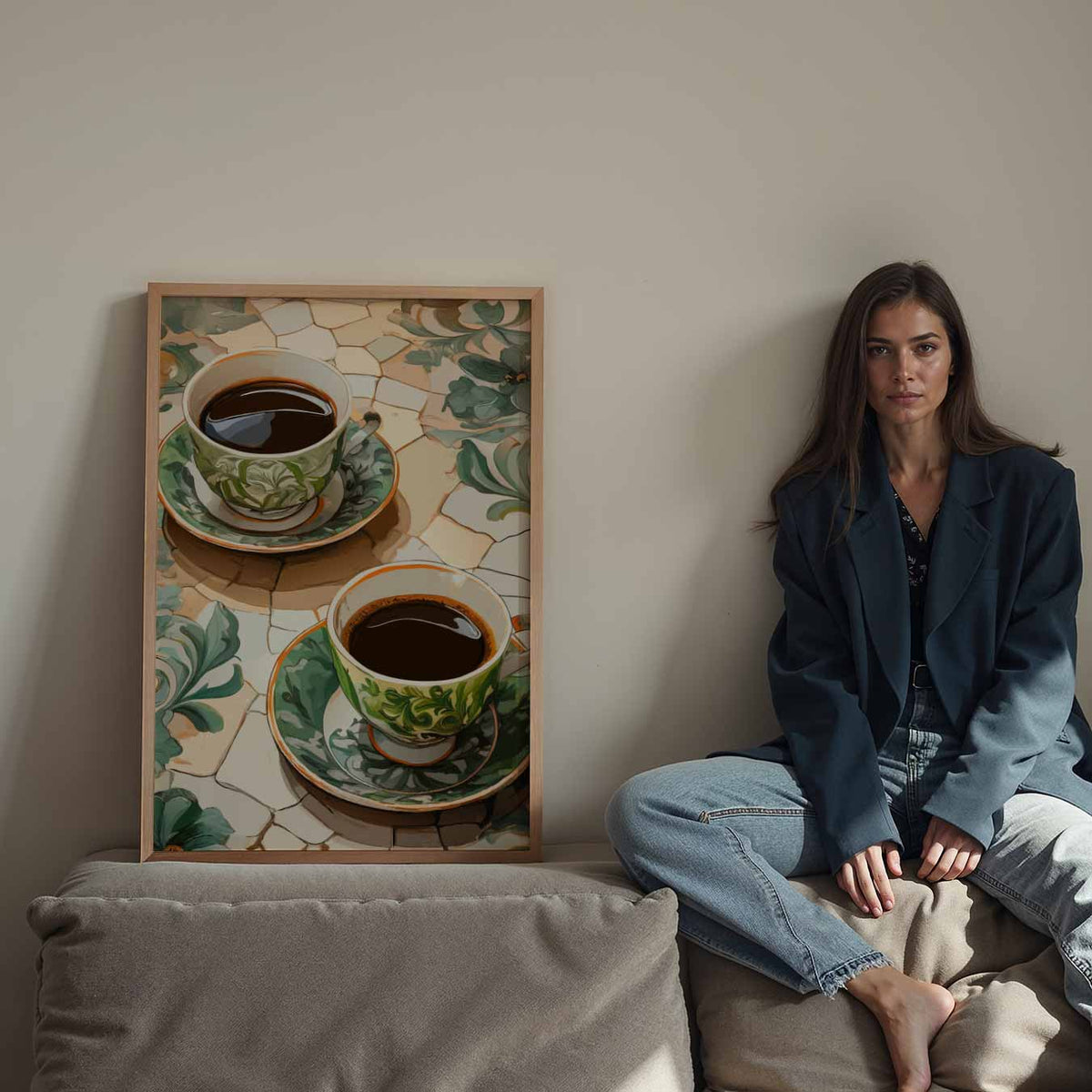 Sfeervolle Koffie Mozaïek – staande keuken wanddecoratie van WallArtistic