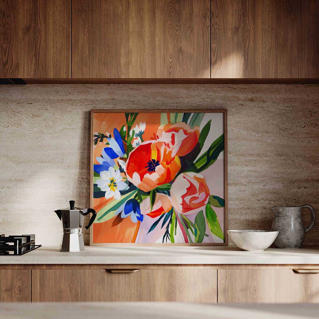 Bloemen en bladeren – culinaire wandkunst als vierkante poster