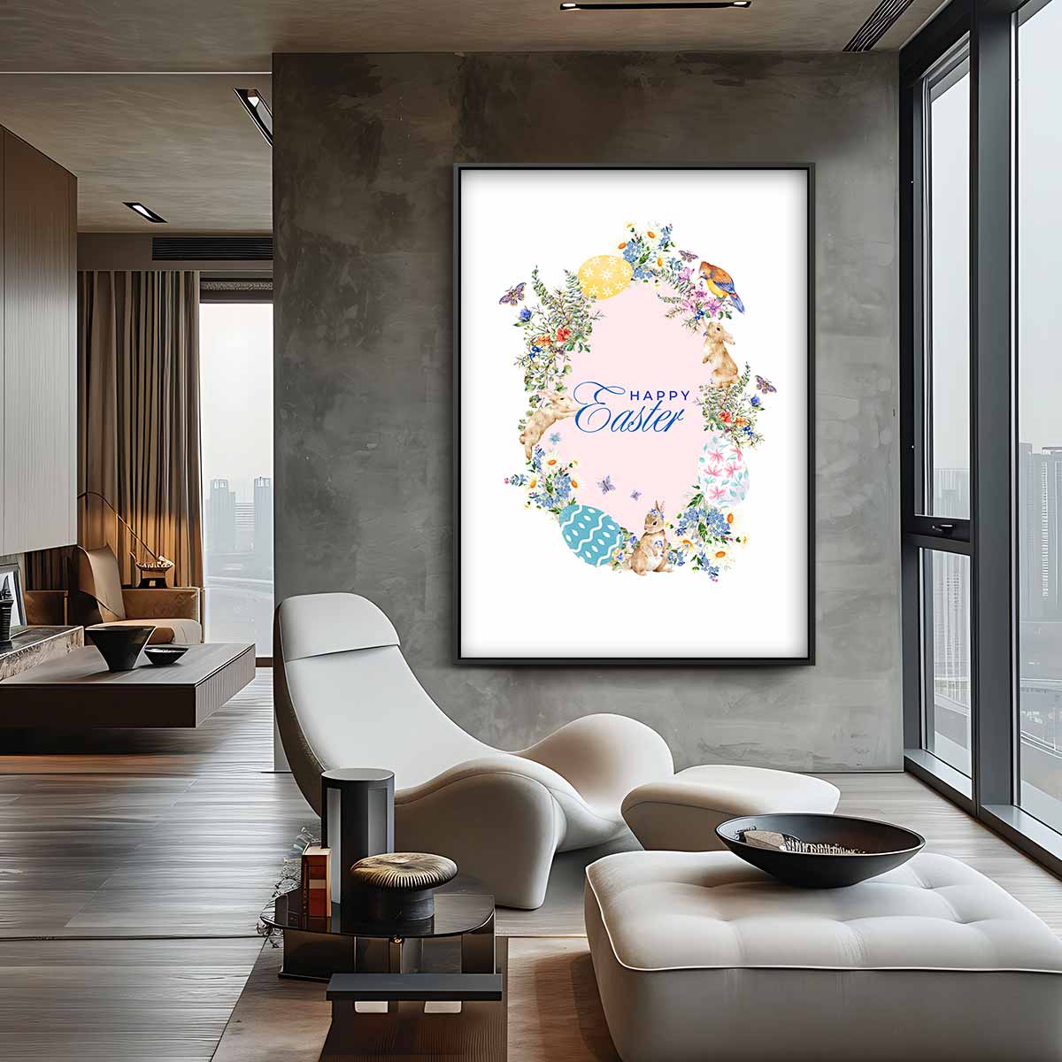 Vrolijk Pasen Bloemenkrans – staand kunstwerk voor modern interieur