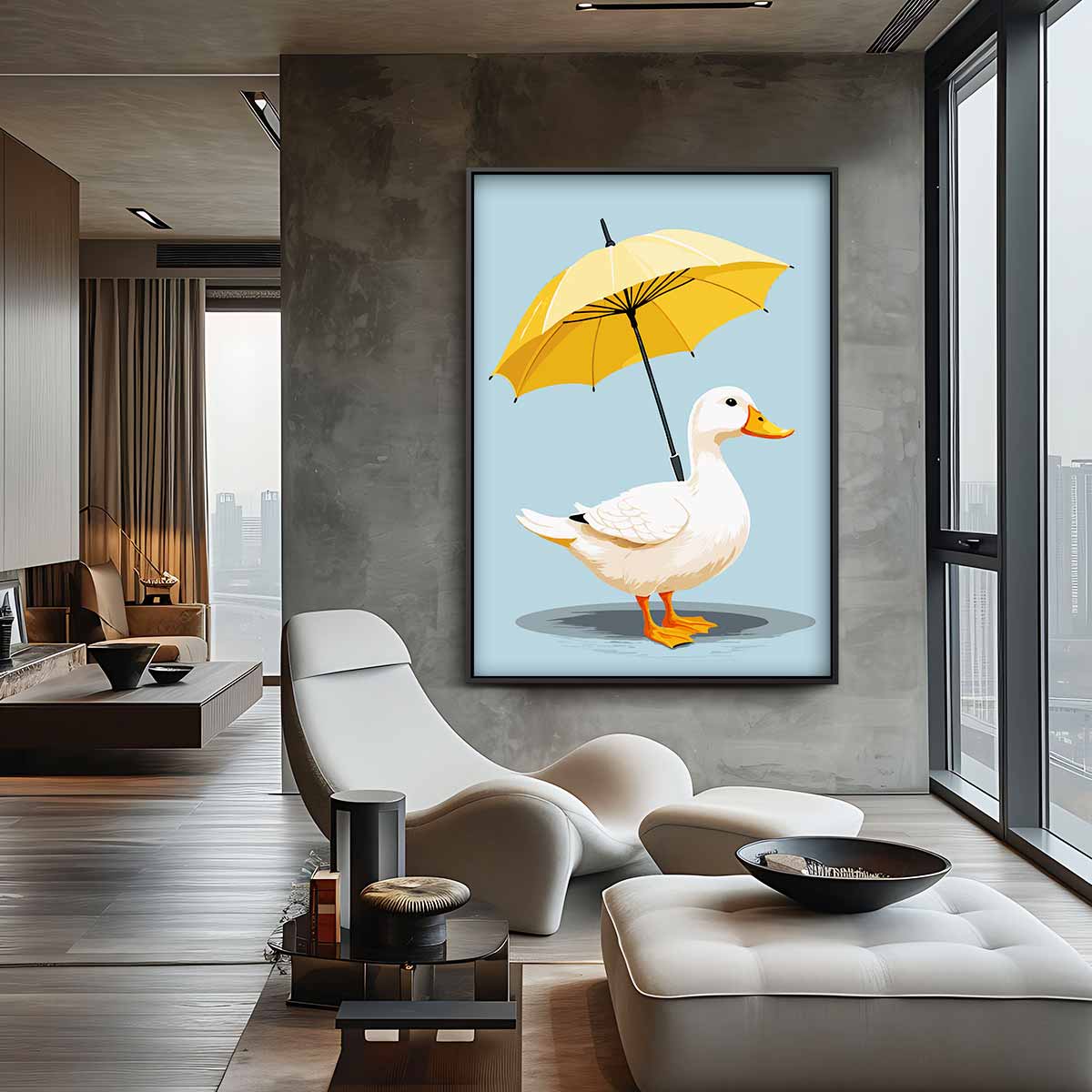Eend onder Paraplublad – canvas wanddecoratie in portret formaat