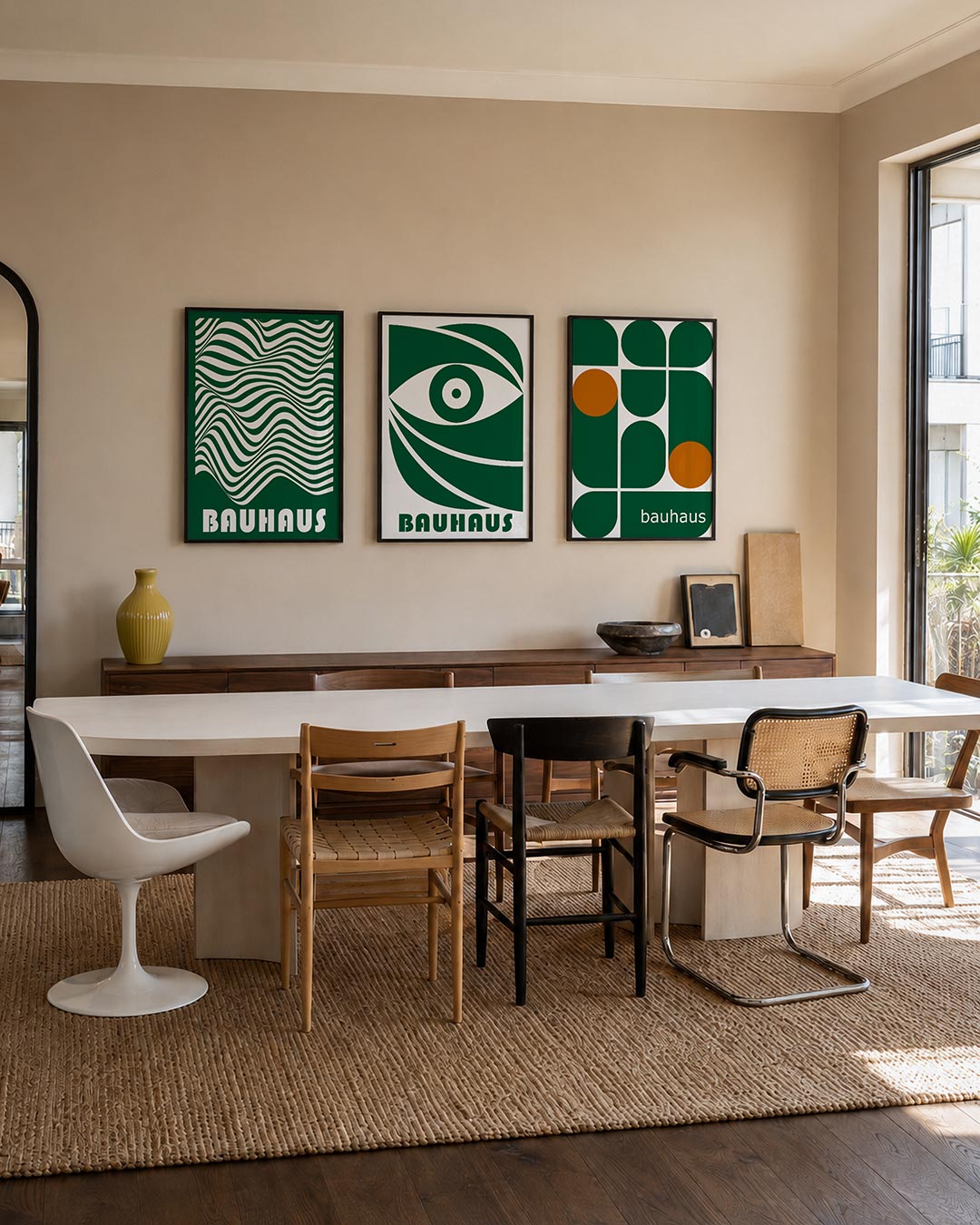 Golvend lijnenspel posterset – tweede productweergave – deze posterset in drie delen toont vloeiende, golvende lijnen in