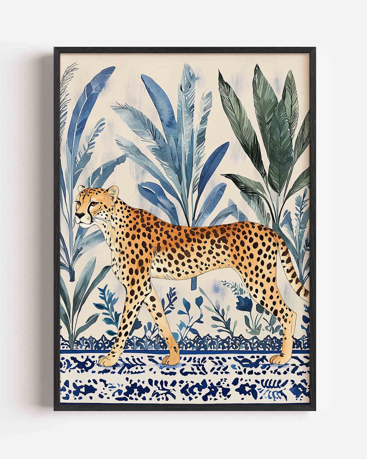 Luipaard en bladeren – dieren portret poster als wanddecoratie