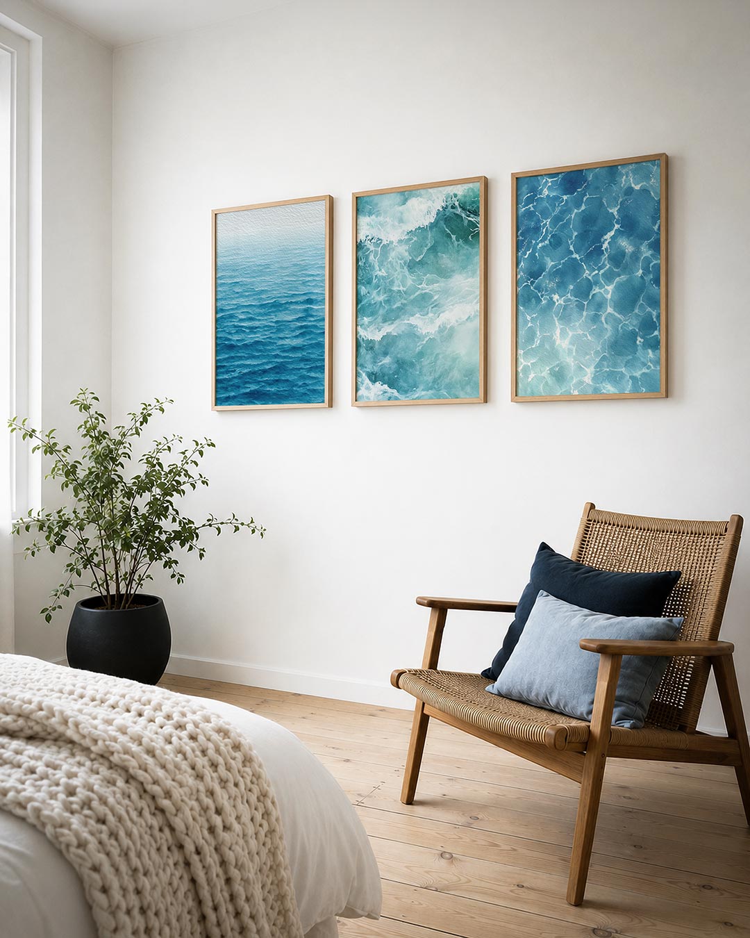 Golvend blauw posterset – detailweergave – deze afbeelding toont een zee van blauwe tinten die in