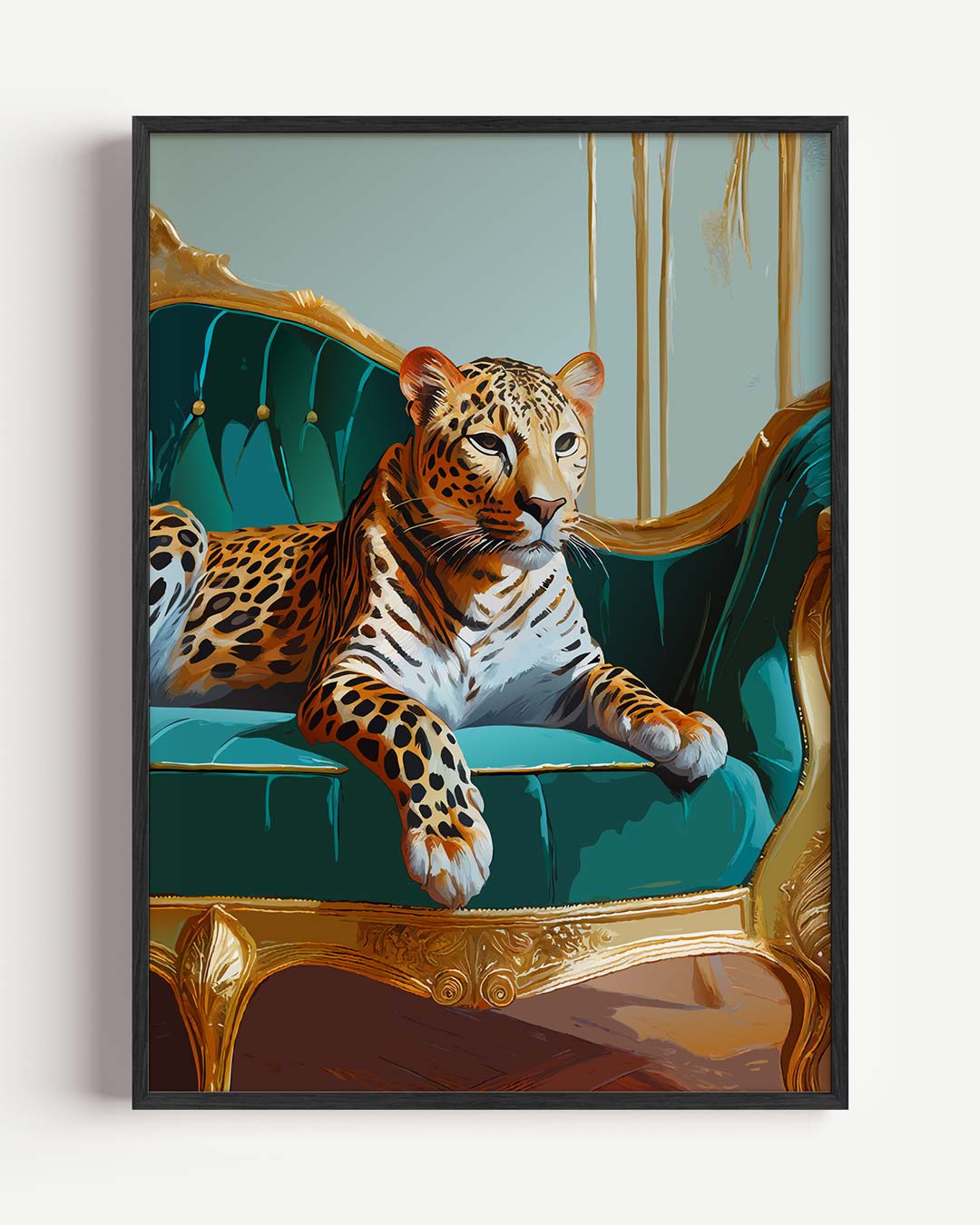 Luipaard op Luxueuze Bank – dieren portret poster als wanddecoratie