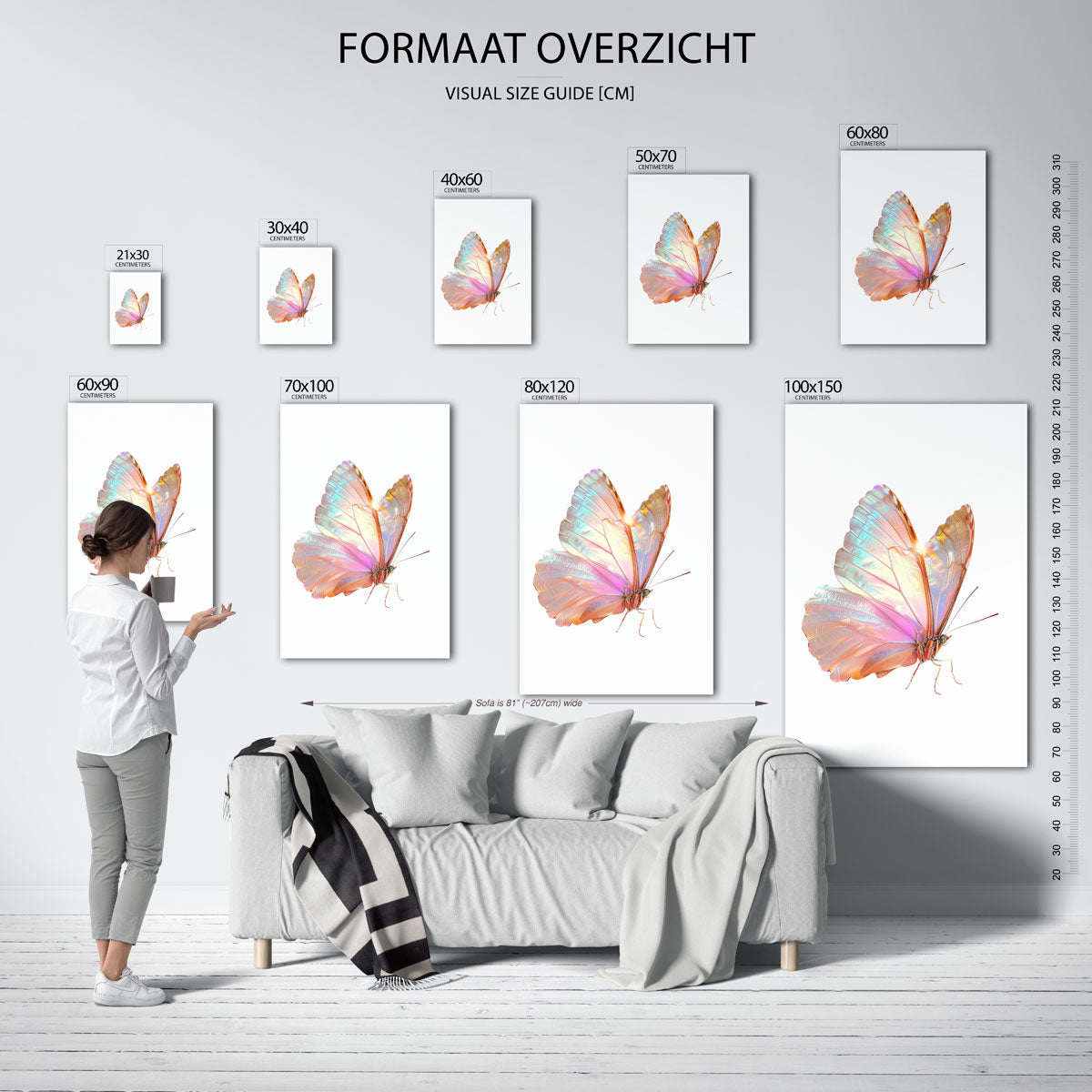 Vlinder met iriserende vleugels – staande muurposter met kleurrijke abstracte vormen