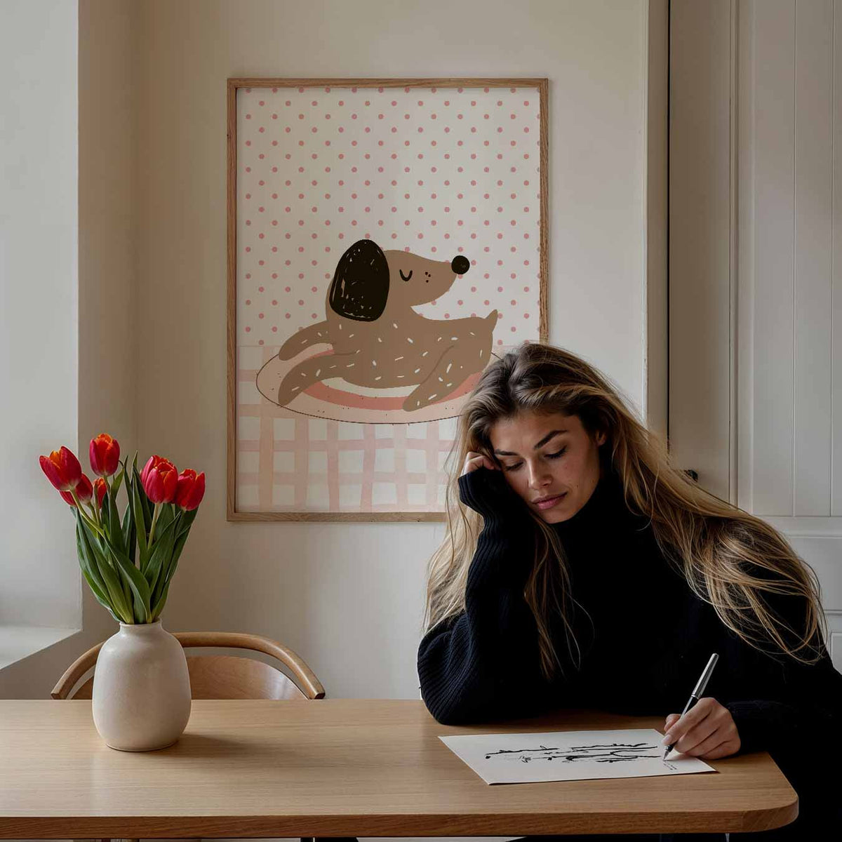 Relaxte Hond – staande muurposter voor de kinderkamer