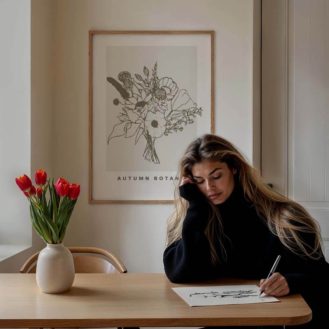 Stijlvolle Herfst Botanische – bloemen poster in staand formaat