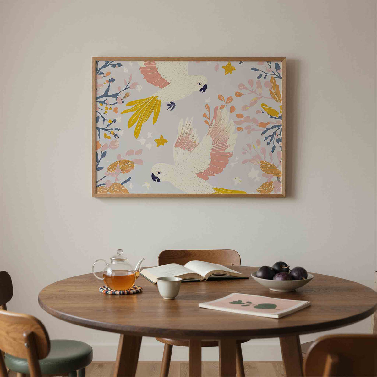 Papegaaien en bladeren – liggende jungle wanddecoratie van WallArtistic