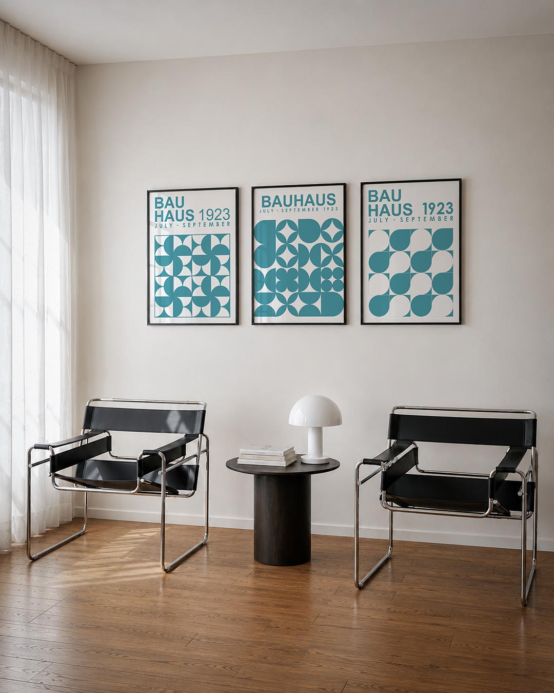 Vorm en kleur posterset – derde productweergave – deze posterset in drie delen toont een ritmisch patroon van halve cirkels