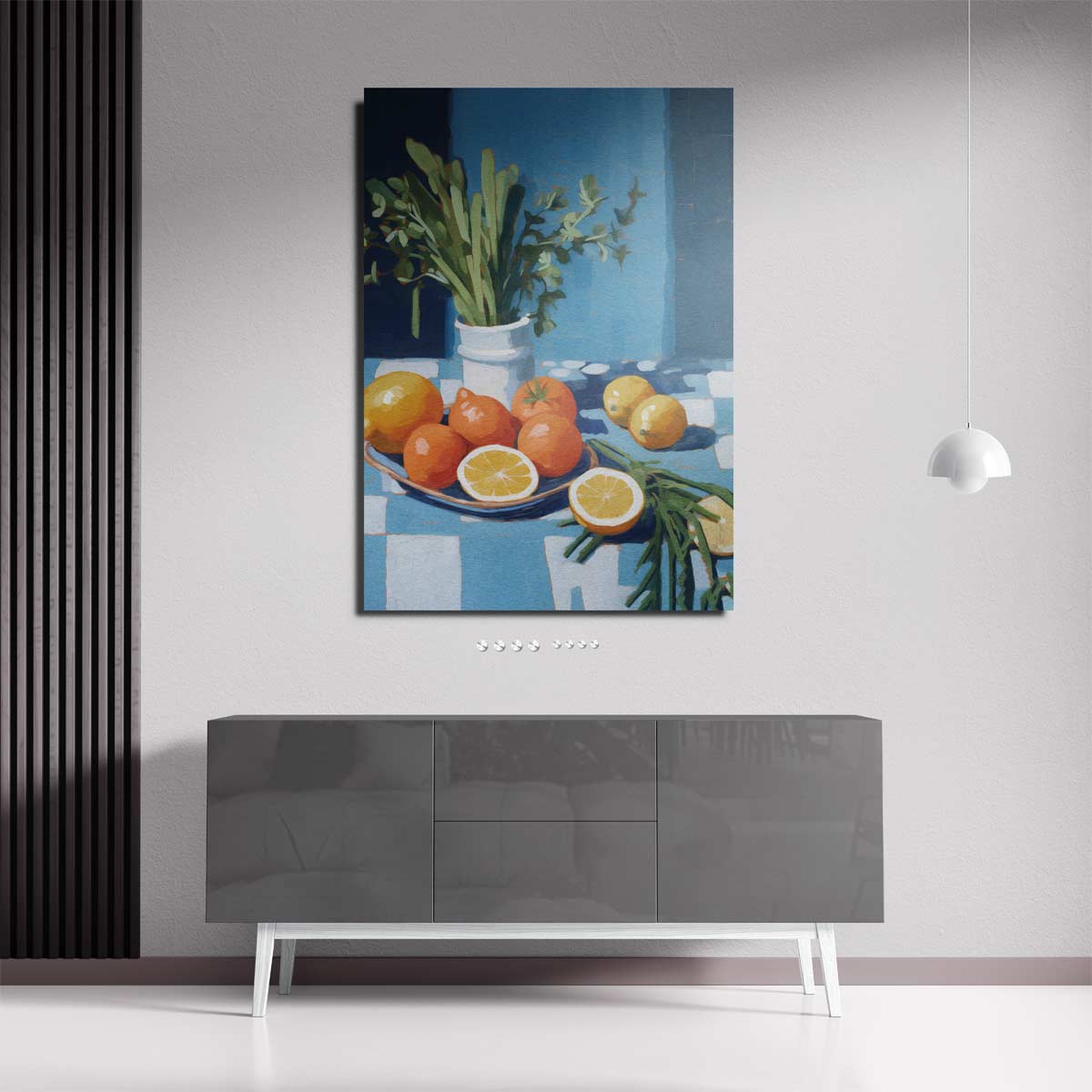 Frisse Citrussymfonie – staande wandkunst voor woonkamer of interieur