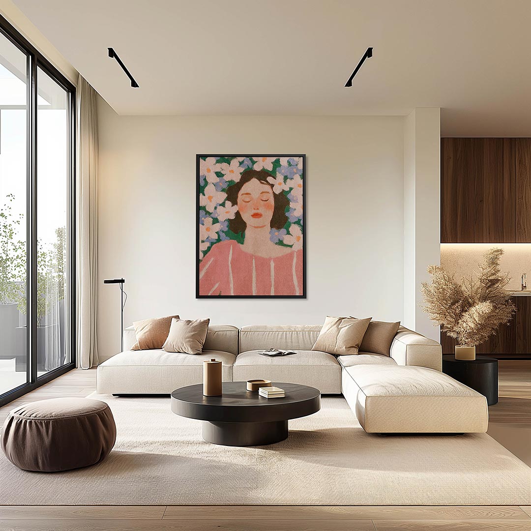Dromerige bloemenportret – staand wanddecoratie kunstwerk