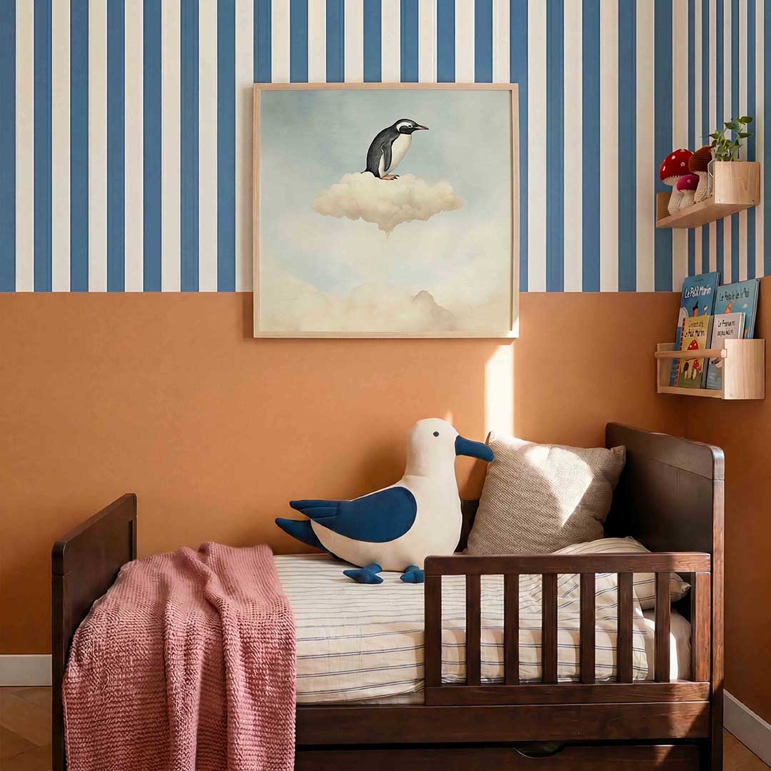 Pinguïn op wolk – kids poster in vierkant formaat