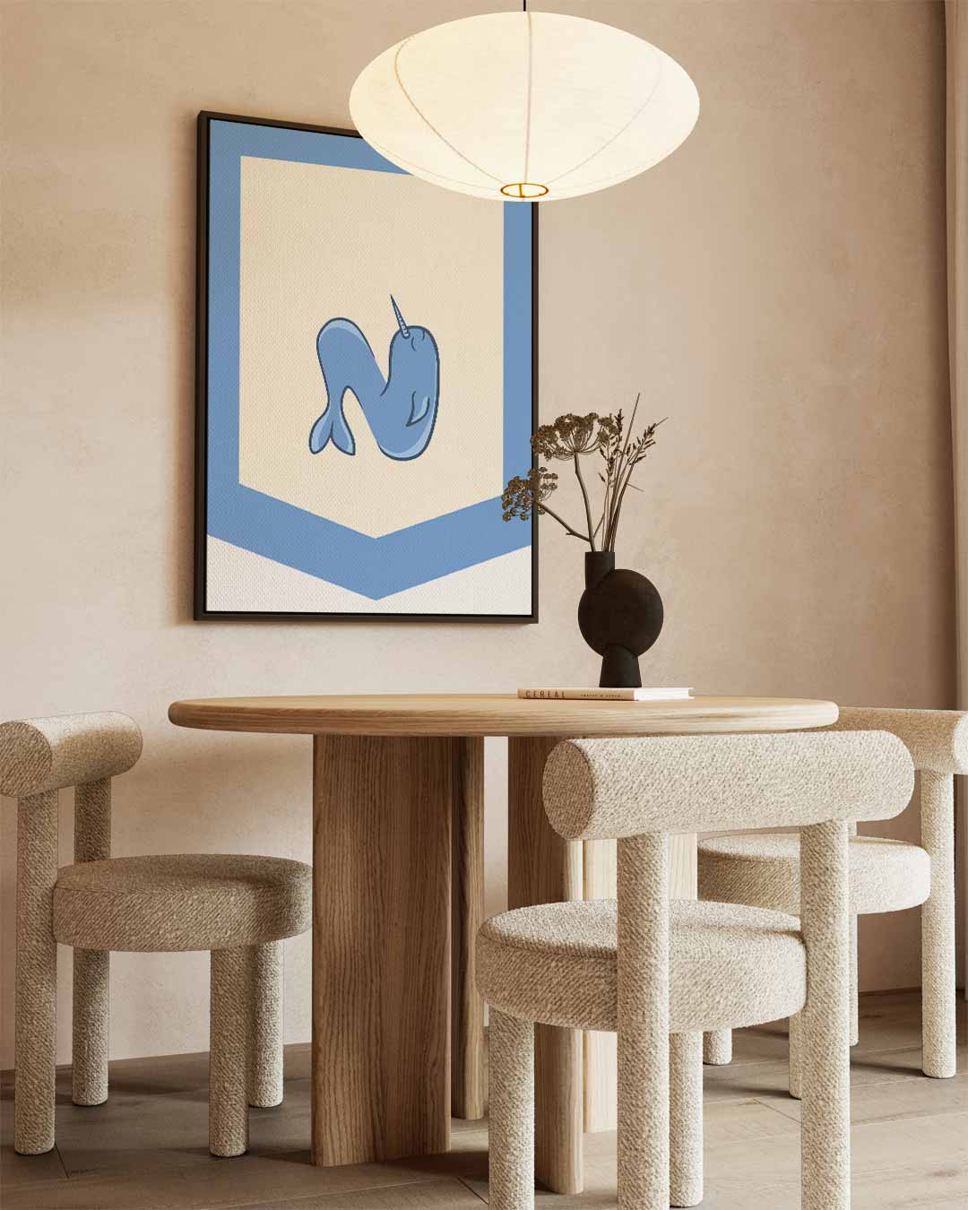 Narwal Illustratie – kunstwerk met zwarte baklijst