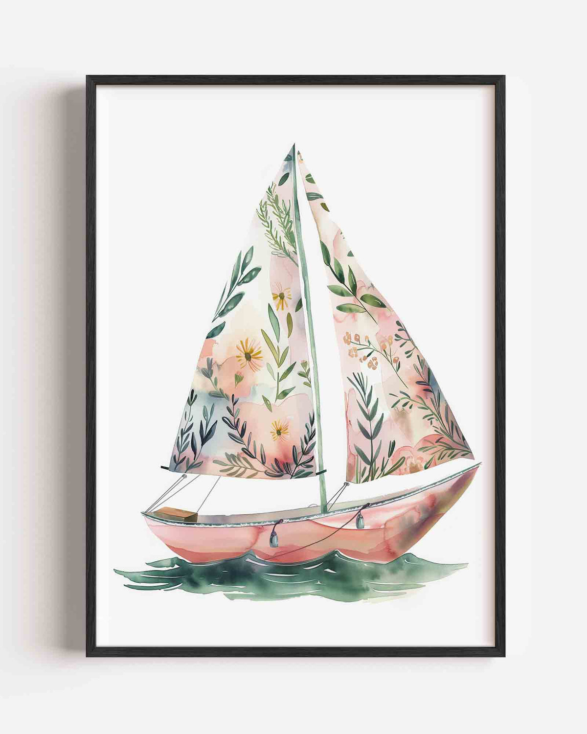 Zeilboot met bloemen – kids portret poster als wanddecoratie