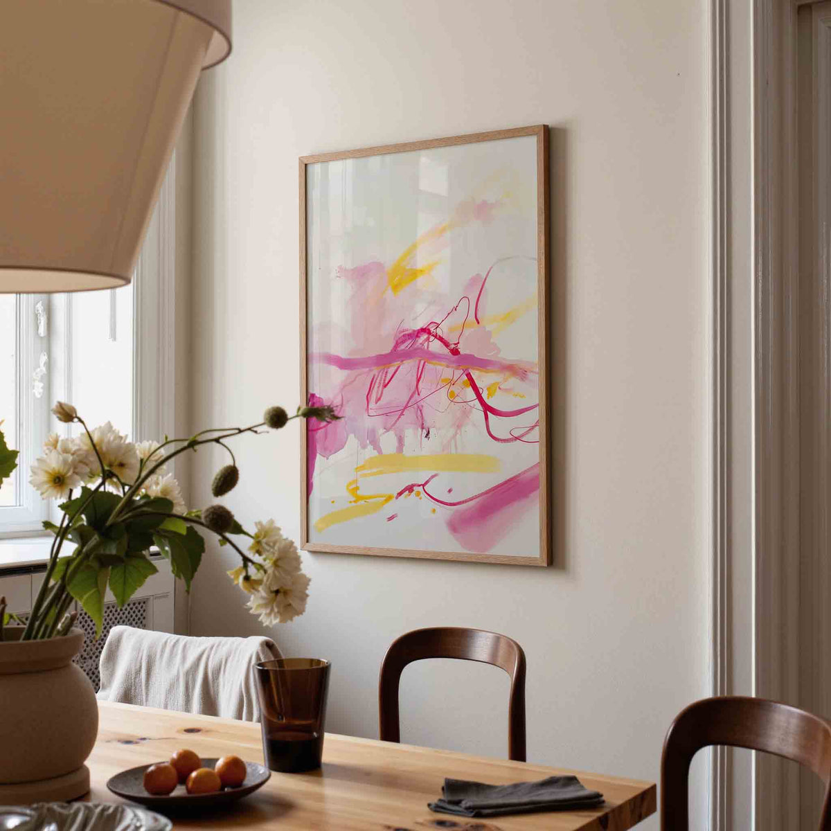 Abstracte roze en gele – kunst en design poster in portret formaat