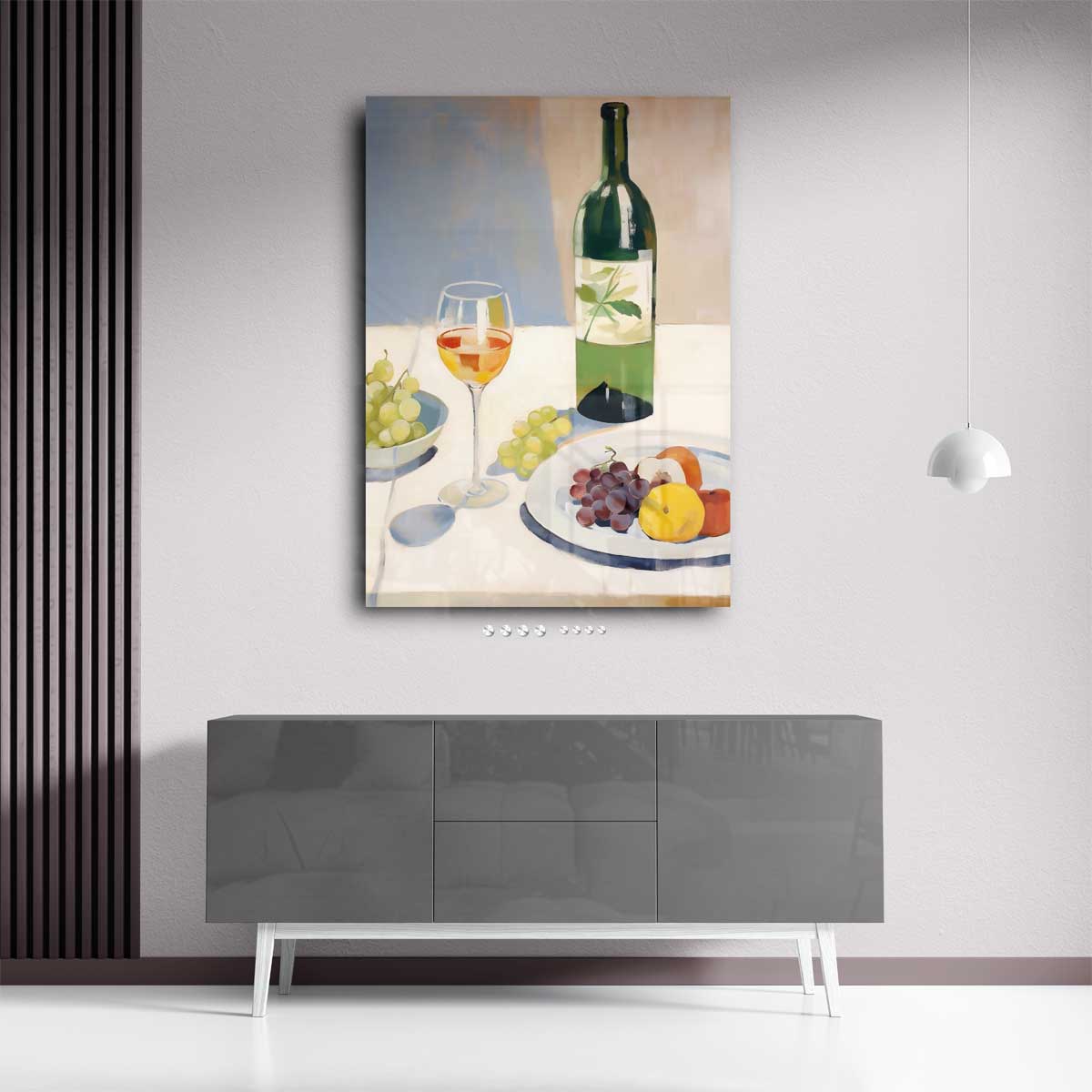 Stilleven met Wijn en Vruchten – plexiglas wanddecoratie in portret formaat
